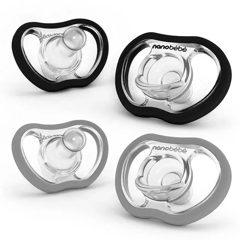Nanobebe – 4Pk Black & Gray Flexy Active Baby Pacifiers 4/36M