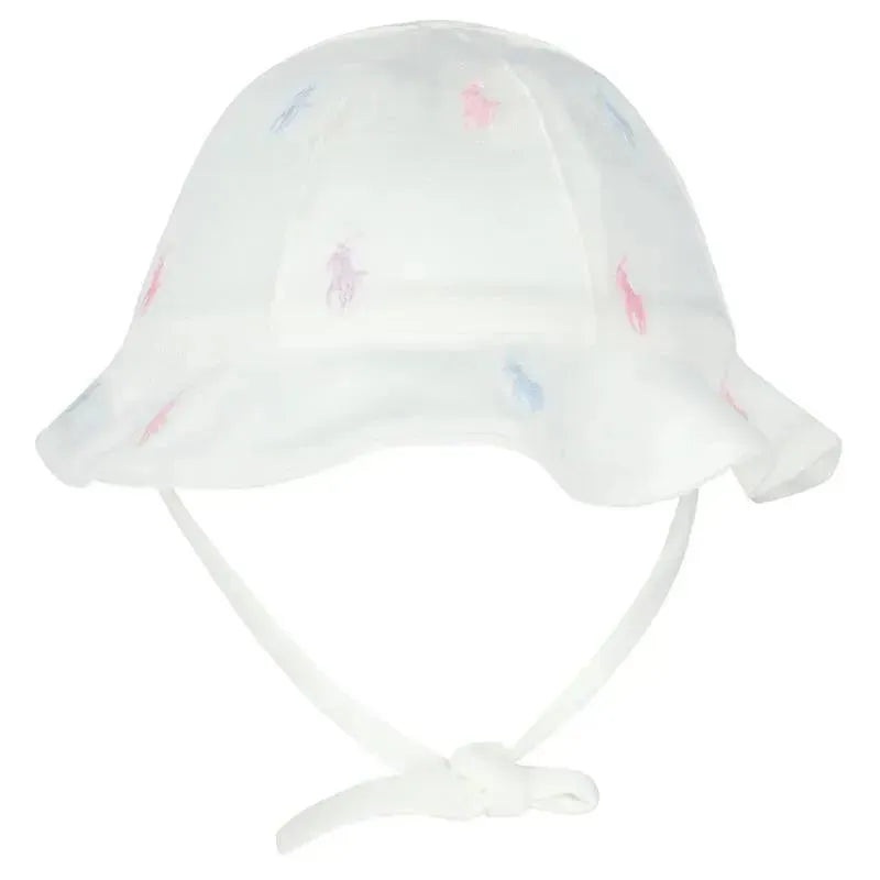 Polo Ralph Lauren Baby – Interlock Knit Allover Pony Schiffli Bucket Hat, White