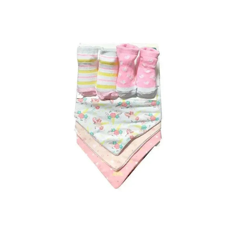 Baby King – 2Pk Baby Girl Bootie & 3Pk Bandana Bib Unicorn – Pink Blush