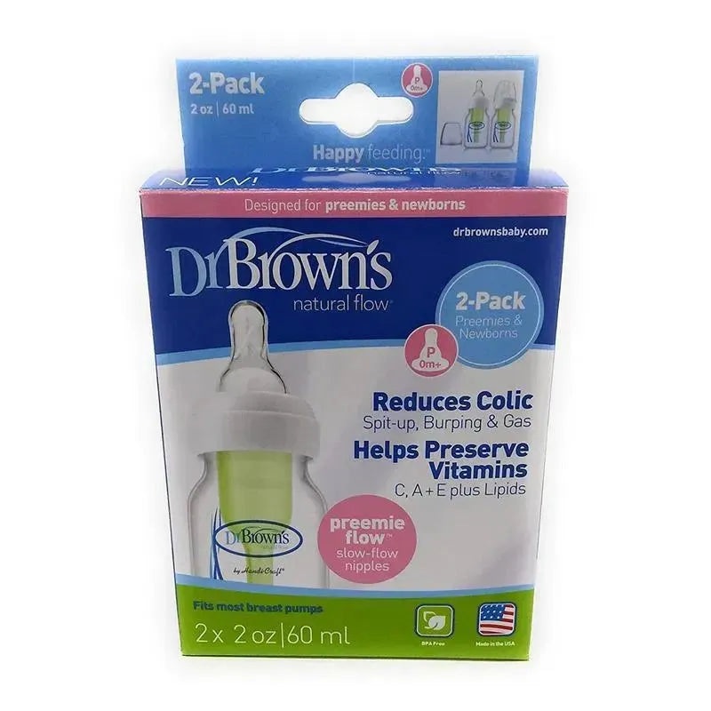 Dr. Brown Options Standard – Neck Bottle 2-Pack W/Preemie Nipple 2 Oz/60 M