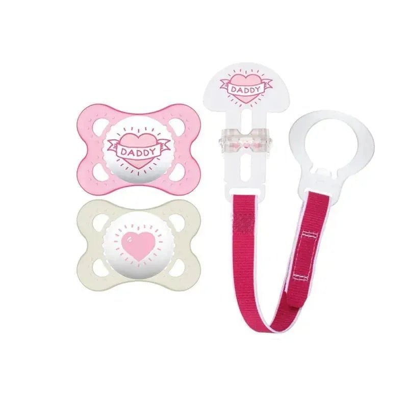 Mam Love & Affection – Daddy (2 Love & Affection Pacifiers & 1 Clip – Girl