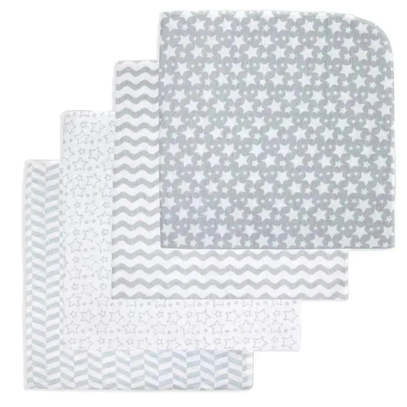 Rose Textiles – 4Pk Receiving Blanket Grey Stars