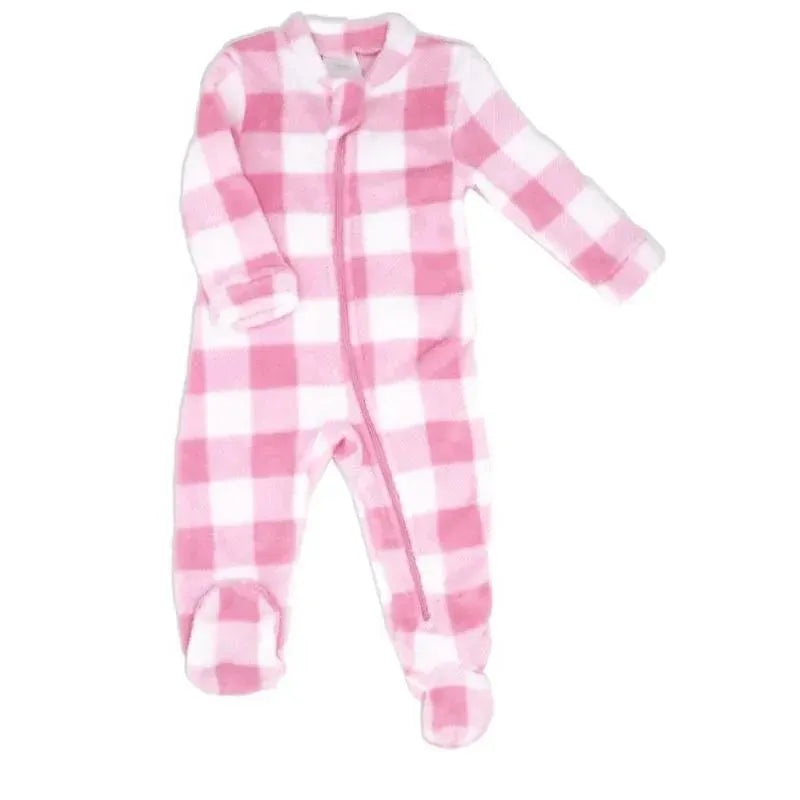 Rose Textiles – Baby Girl Pink Buffalo Plush Sleepers
