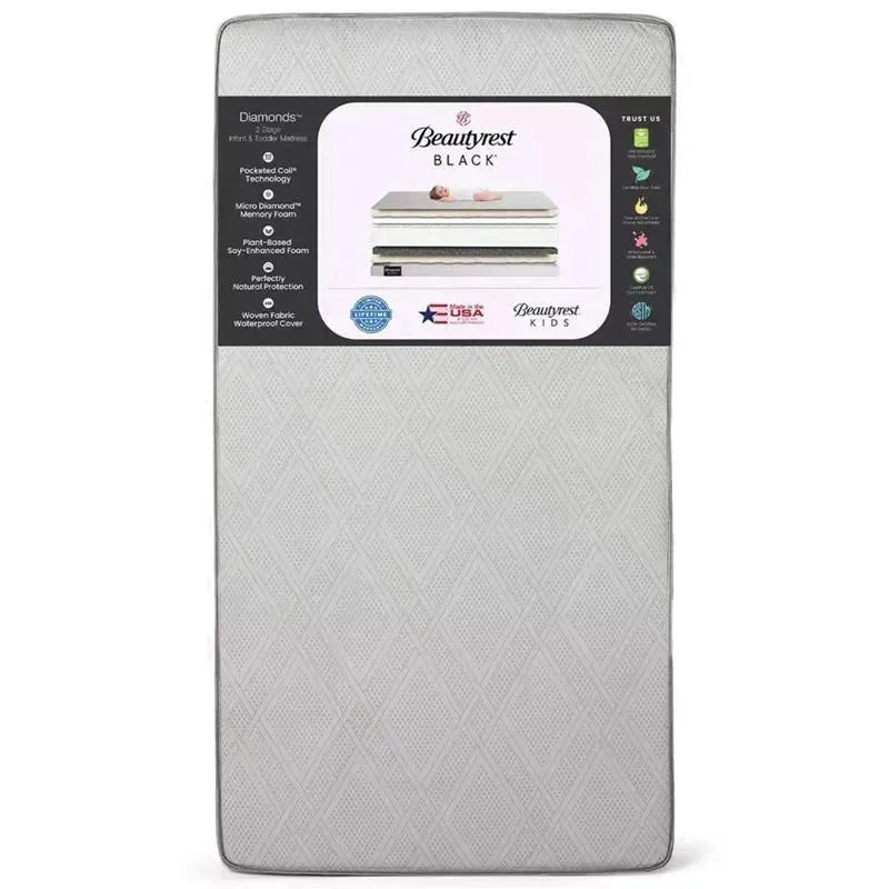 Delta Children – Beautyrest Black Diamond 2 Stage Crib and Toddler Mattress – White
