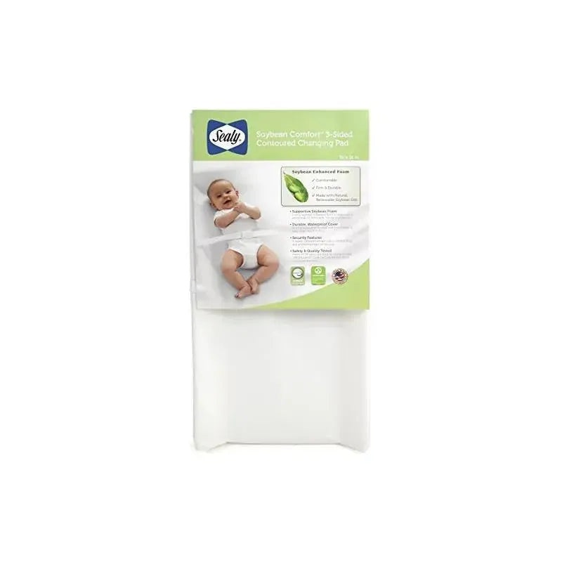 Kolcraft – Sealy Soybean Comfort 3-Sided Contour Diaper Changing Pad, White
