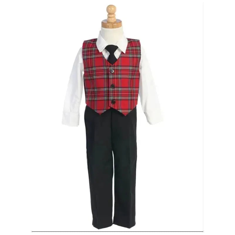 Lito – Baby Boy Plaid & Pant Set Christmas, Red/Black
