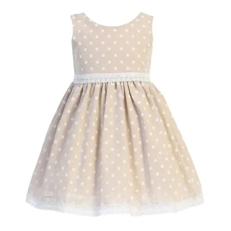 Lito – Baby Girls Khaki Cotton Chambray Polka-Dot