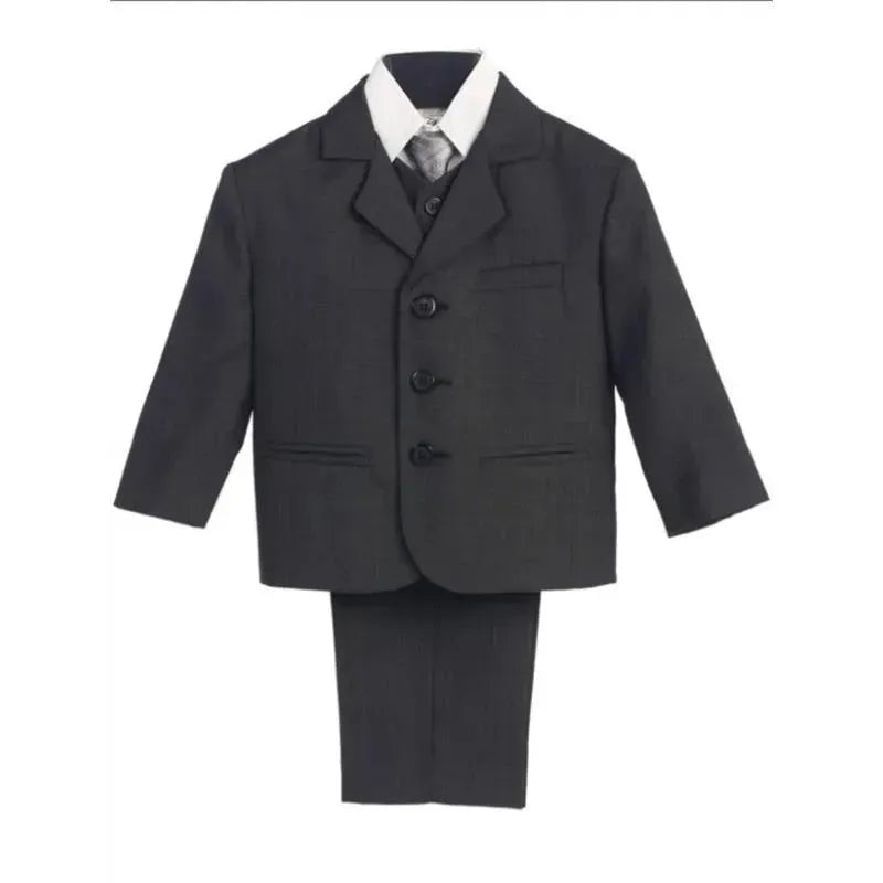 Lito – Boy’s 3 Button 5 Piece Dark Grey Suit With Shirt, Vest, And Tie