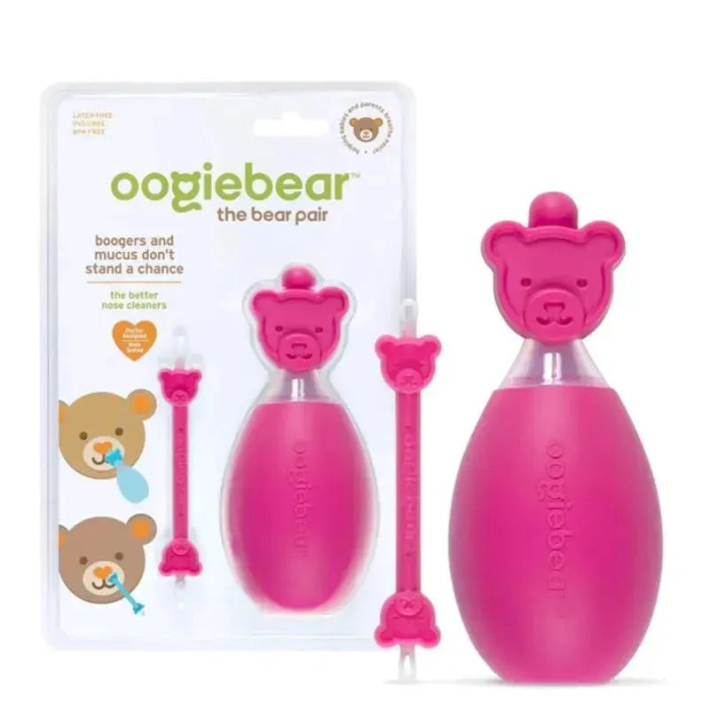 Oogiebear – Baby Bear Pair Nasal Aspirator with Booger Picker and Ear Cleaner, Raspberry Pink