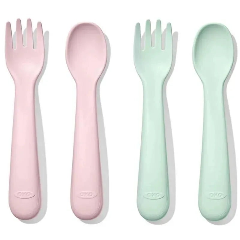 OXO – 4Pk Tot Plastic Fork and Spoon Set, Opal/Blossom