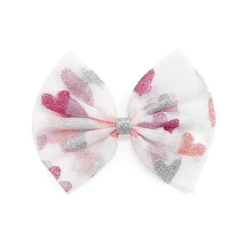 Sweet Wink – Kids Valentine’s Day Glitter Heart Tulle Bow Clip