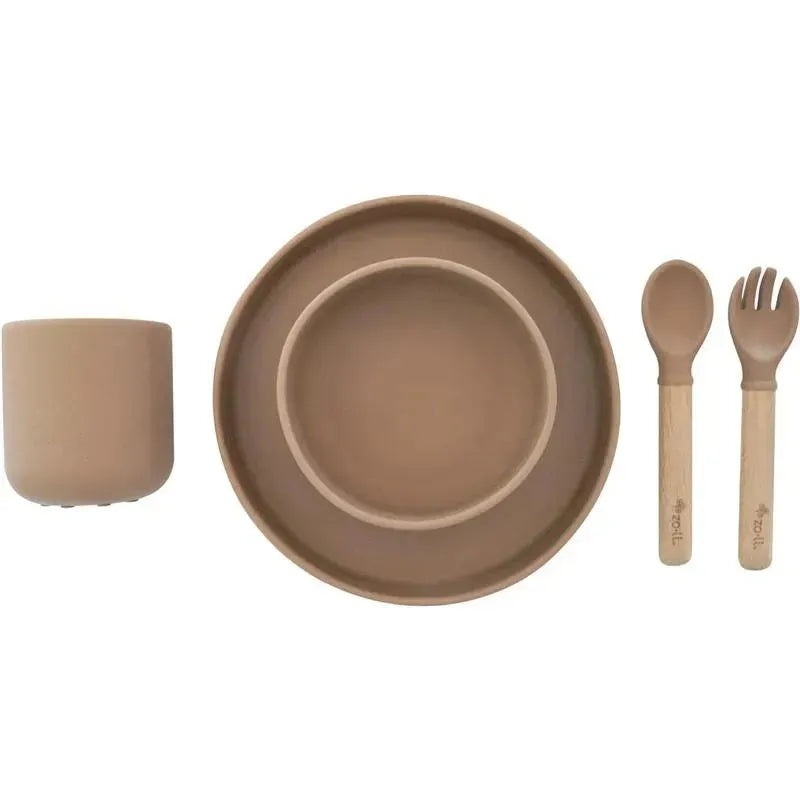 Zoli – 5Pk Silicone Kids Dishware Set, Latte Tan