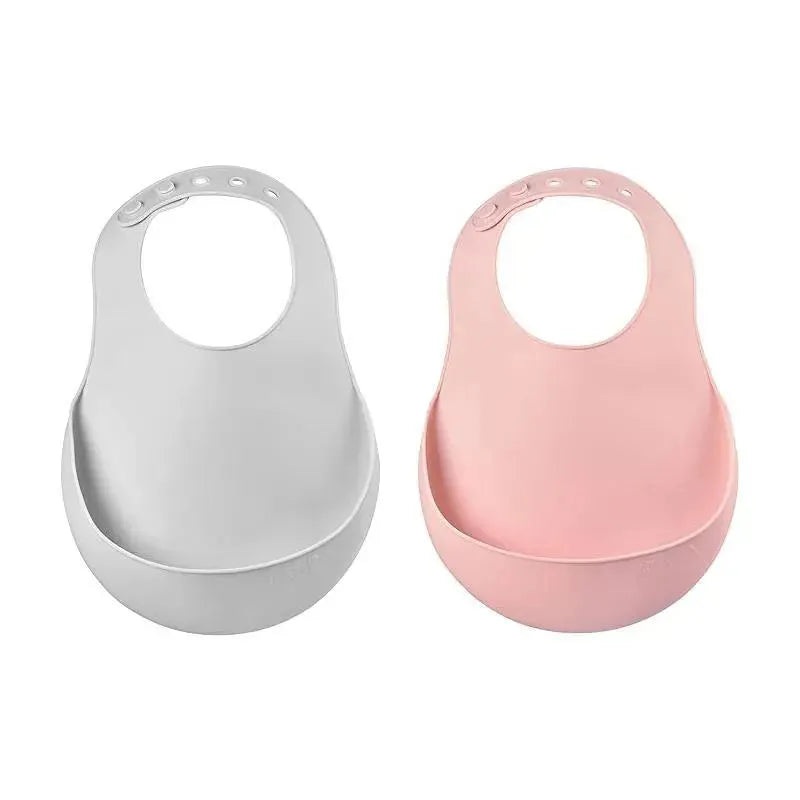 Beaba – 2Pk Silicone Baby Bib, Cloud/Rose