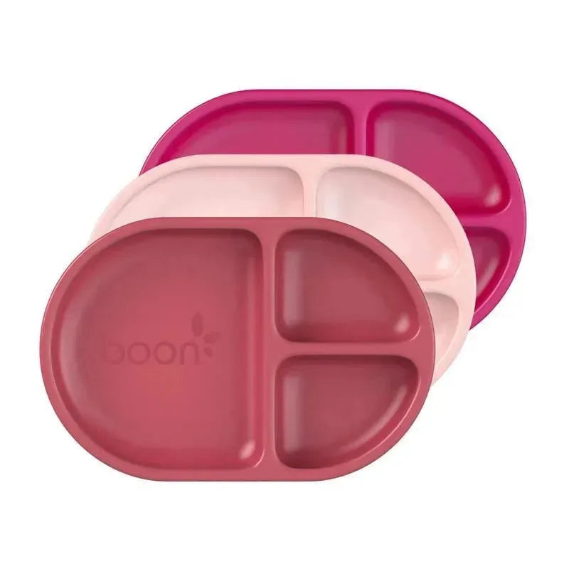 Boon – CHOW Silicone Unbreakable Divided Plates Set For Toddlers  Pink Multicolor