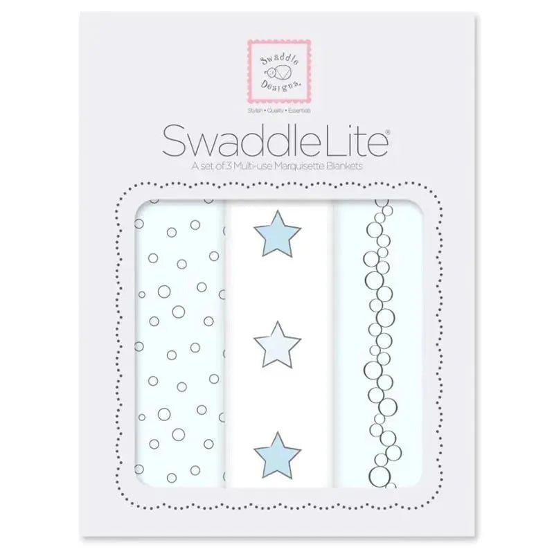 Swaddle Designs – 3Pk Bubble Dots, Stars, Champagne Marquisette Swaddles
