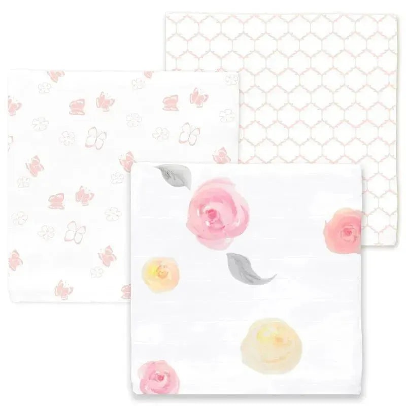 Swaddle Designs – 3Pk Muslin Swaddle Blankets, Watercolor Roses