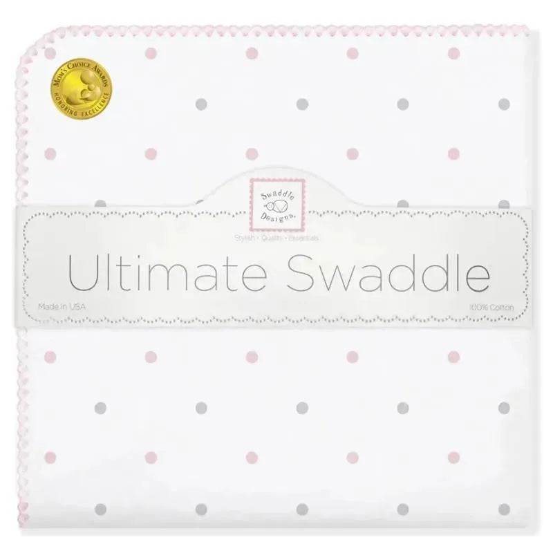Swaddle Designs – Ultimate Swaddle Blanket, Pastel Pink & Sterling Dots