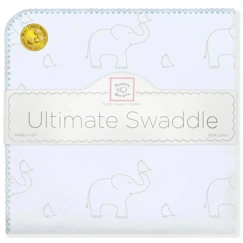Swaddle Designs – Ultimate Swaddle Blanket, Sterling Deco Elephants, Blue