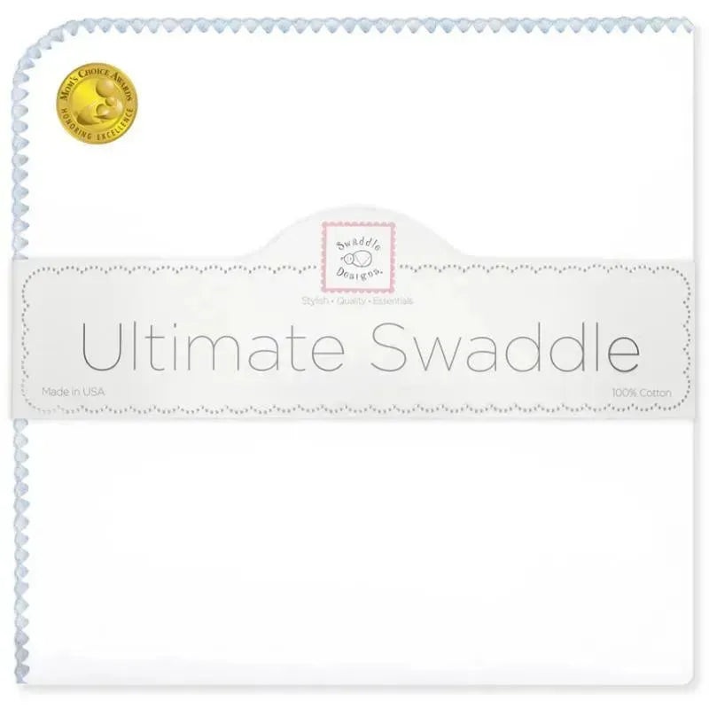Swaddle Designs – Ultimate Swaddle Blanket, White With Pastel Blue Trim