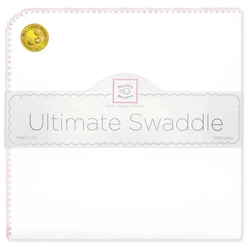 Swaddle Designs – Ultimate Swaddle Blanket, White With Pastel Pink Trim