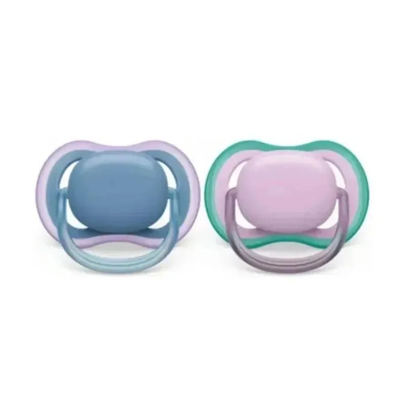 Avent – 2Pk Ultra Air Pacifier Blue Hush & Lush Lilac, 6/18M