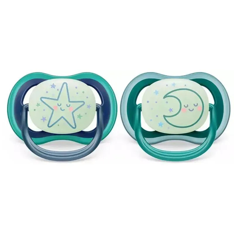 Avent – 2Pk Ultra Air Pacifier Nighttime, Sleeping Star & Moon, 6/18M
