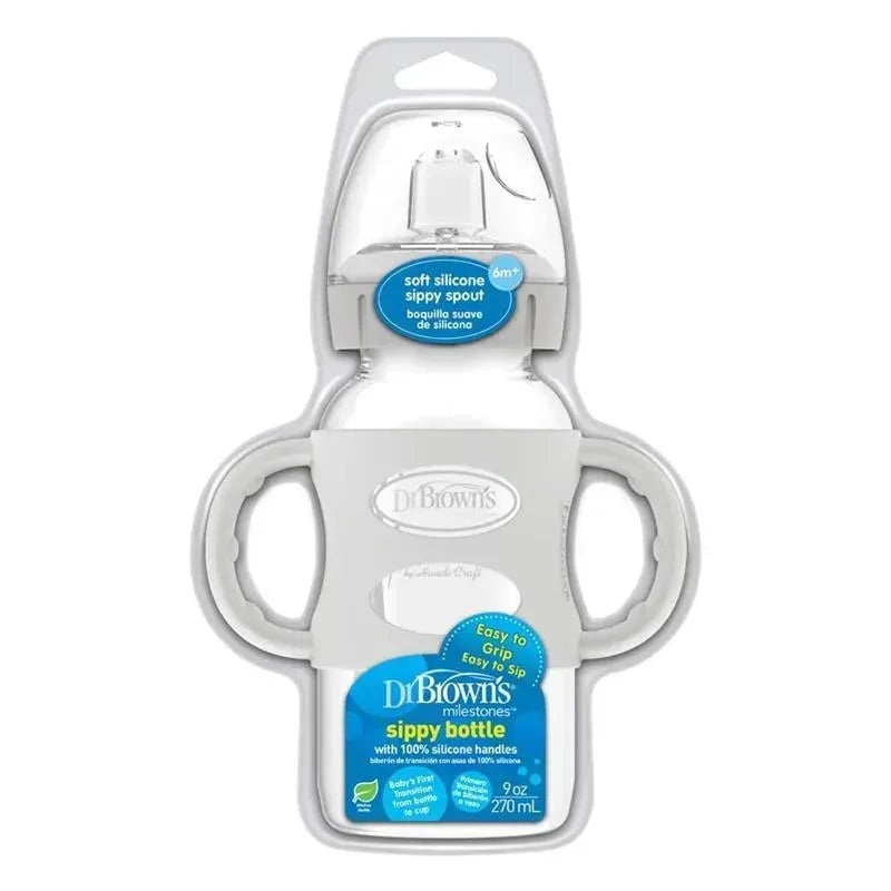 Dr. Brown’s – 9 Oz/ 270 Ml Wide-Neck Sippy Spout Bottle With Silicone Handles, Gray