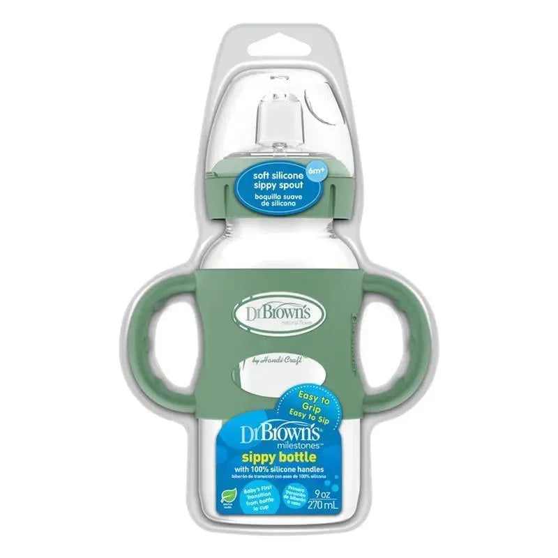 Dr. Brown’s – 9 Oz/ 270 Ml Wide-Neck Sippy Spout Bottle With Silicone Handles, Green