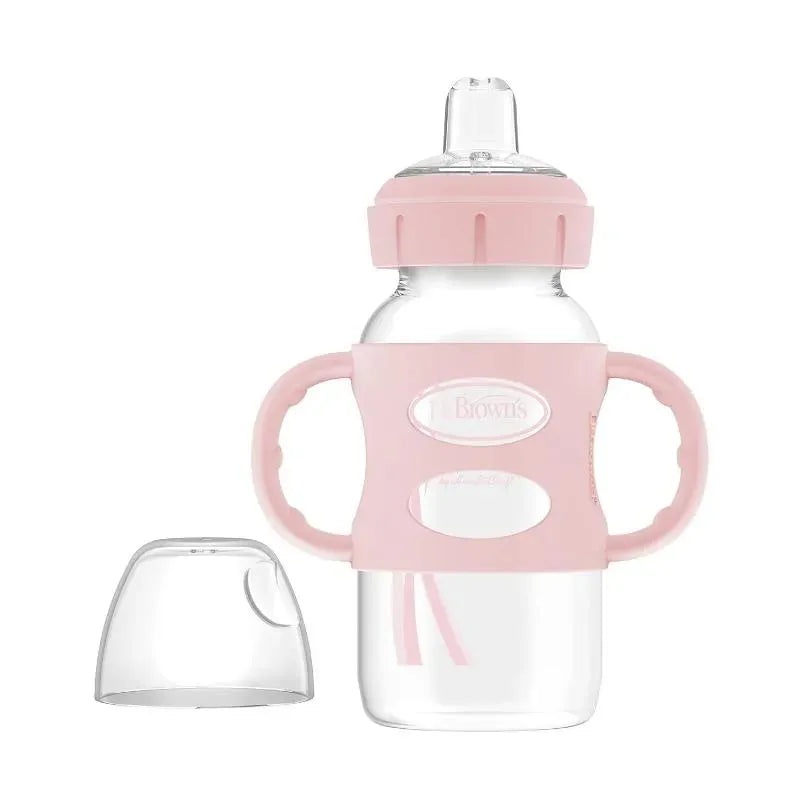 Dr. Brown’s – 9 Oz/ 270 Ml Wide-Neck Sippy Spout Bottle With Silicone Handles, Light Pink