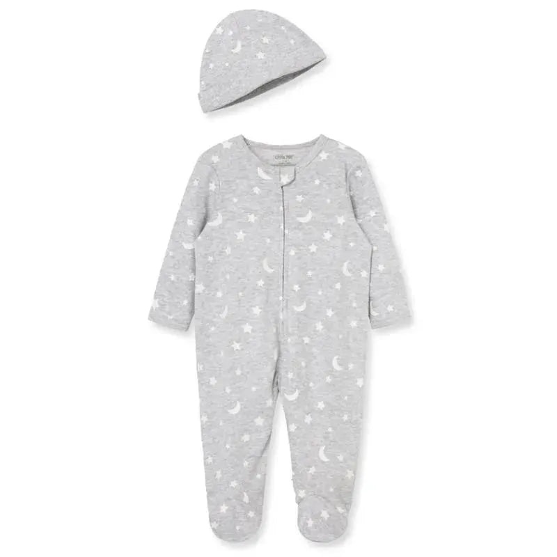 Little Me – Moon & Stars Footie, Grey