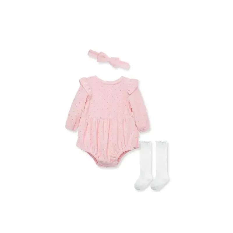 Little Me – Shine Romper Set Romper/Socks, Pink