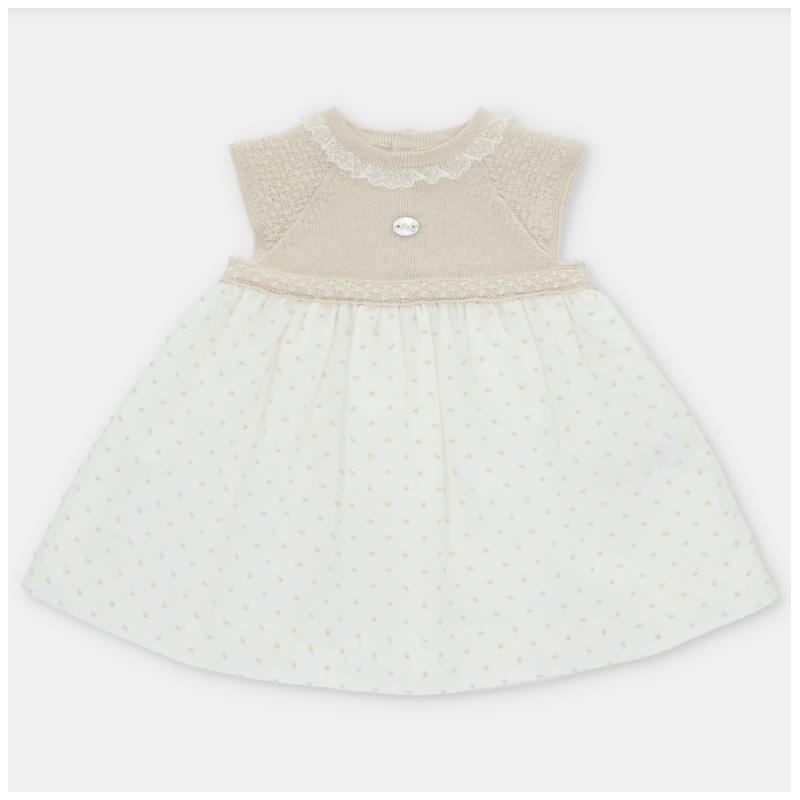 Martin Aranda – Baby Girl Dress Knit & Woven Fabric, Plumeti Volterra, Arena