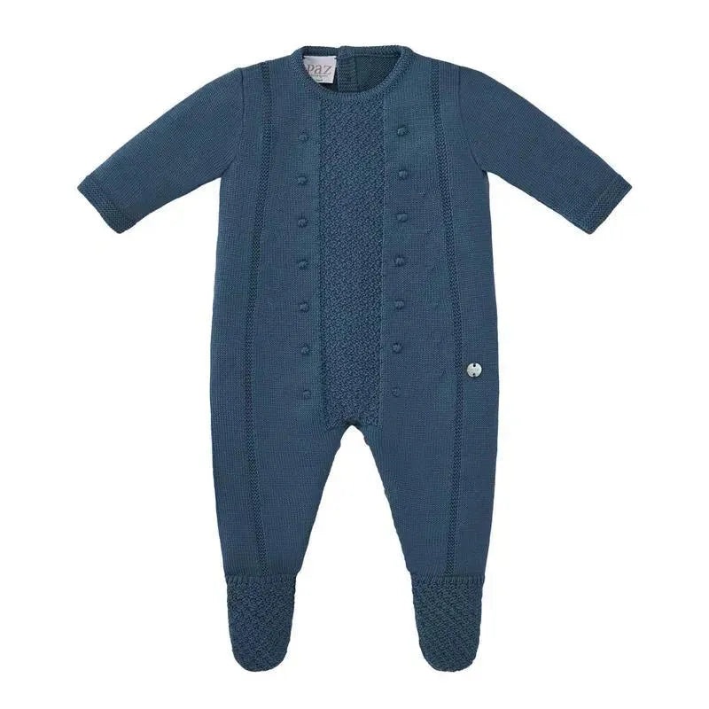 Paz Rodriguez – Baby Boy Knit Newborn Romper Teddy, Lead Blue
