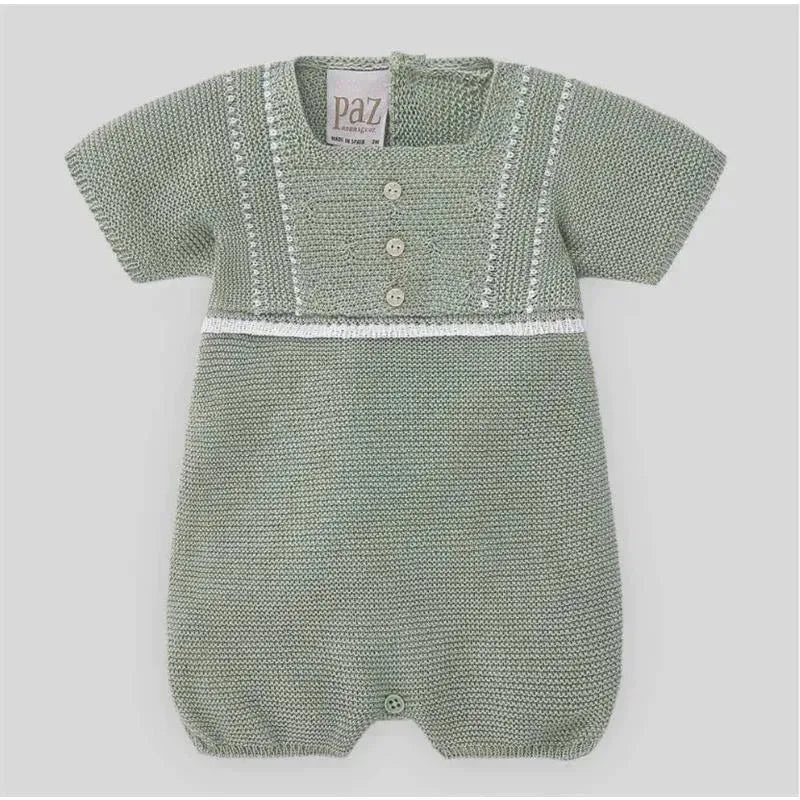 Paz Rodriguez – Baby Knit Romper Aperta, Mint Green/White
