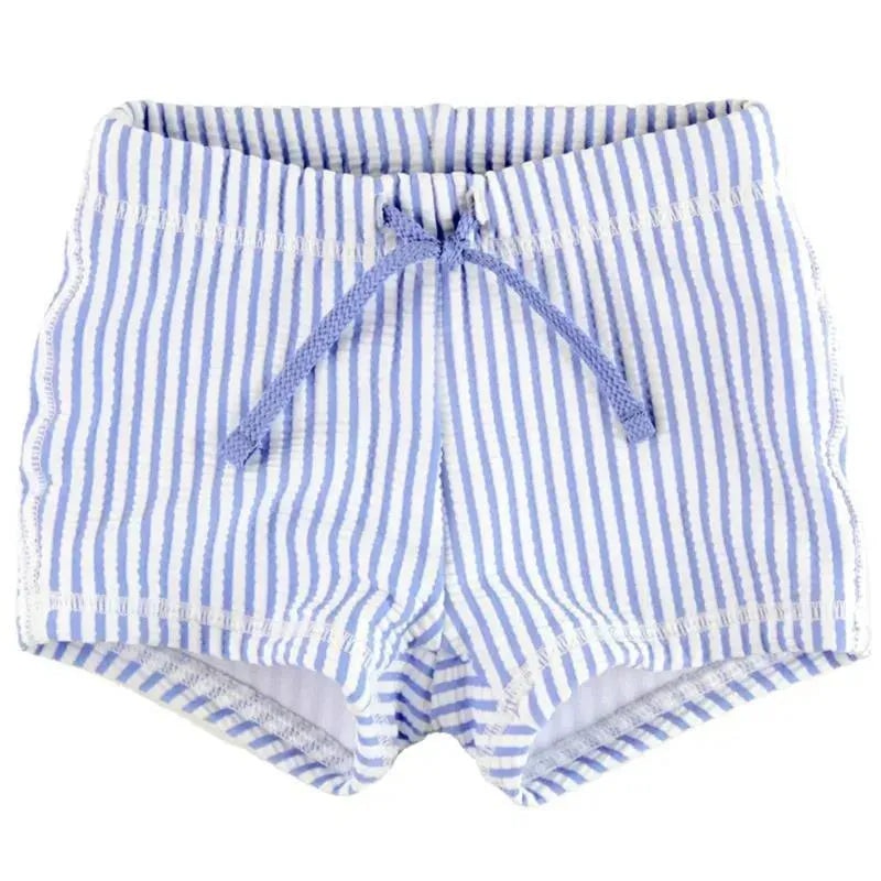 Rufflebutts – Baby Boy Periwinkle Blue Seersucker Swim Shorties