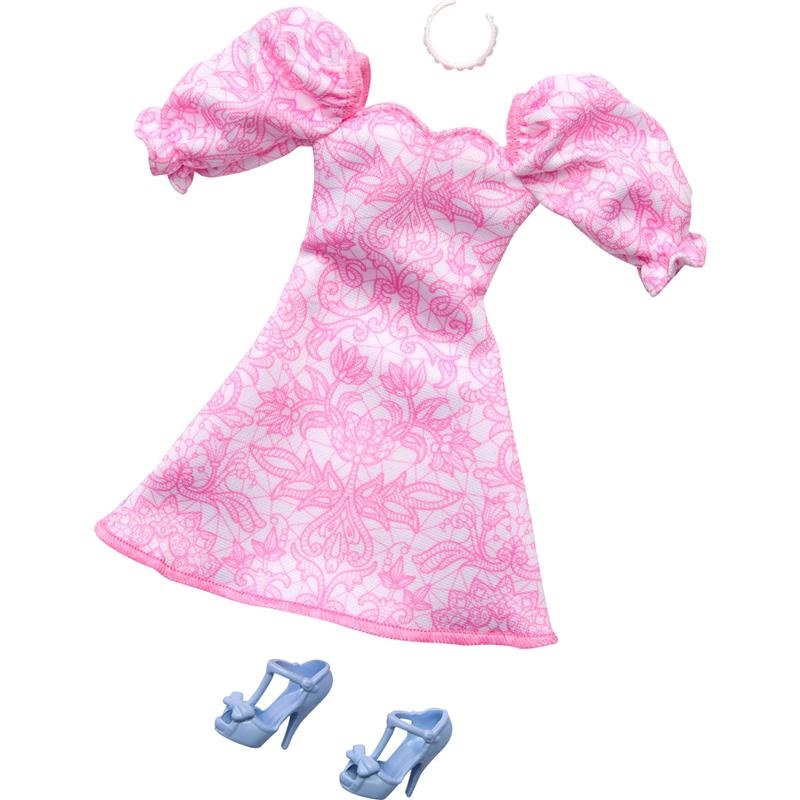 Mattel – Barbie Complete Looks Complete Outfit With Pink Puff Sleeve Dress, Necklace, And Bow Heels