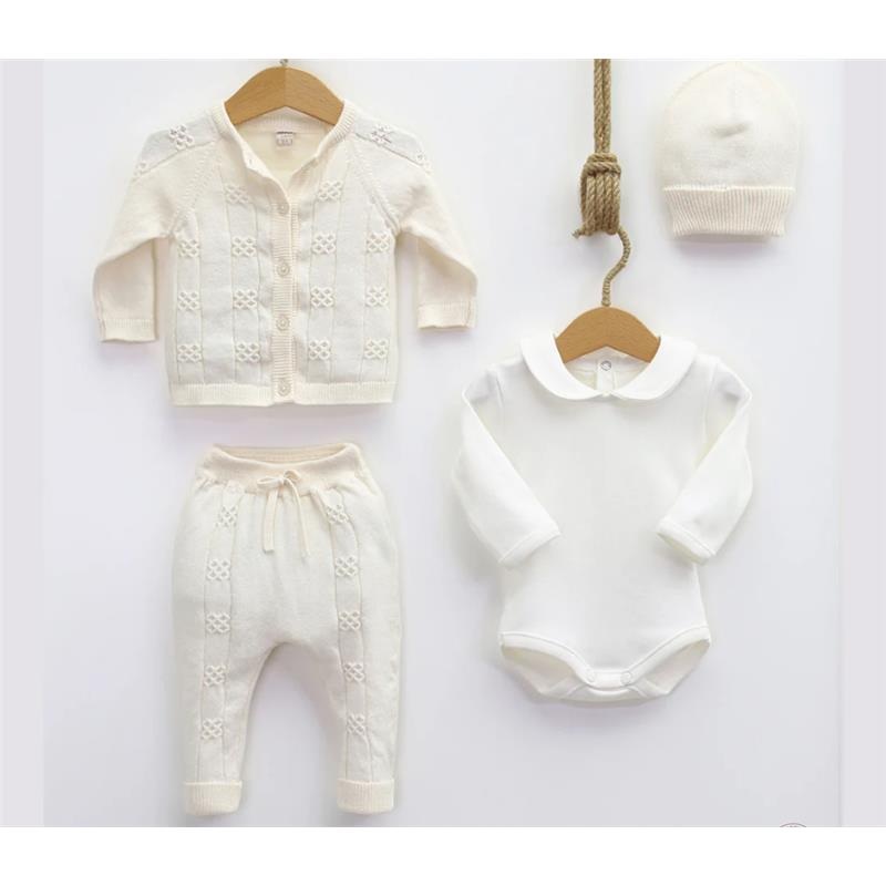 Nipperland – Baby Knitted Out Fit Set W Bow Tie Cream