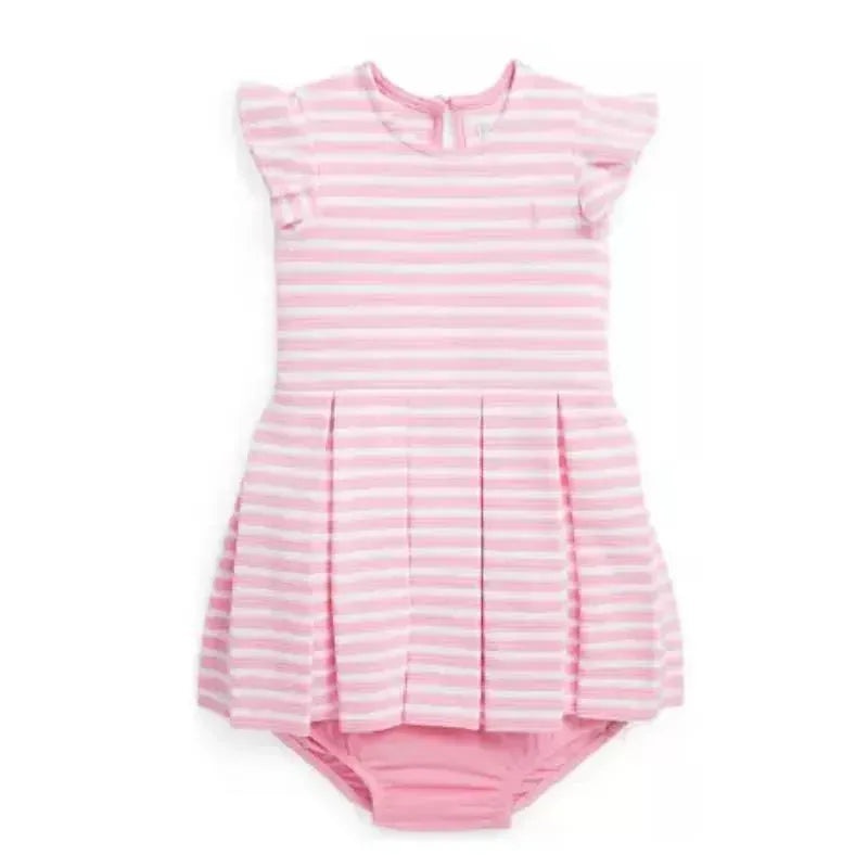 Polo Ralph Lauren Baby – Girls Striped Ottoman Ribbed Dress & Bloomer, Pink