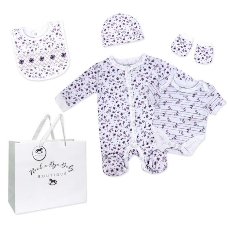 Rose Textiles – 5Pk Baby Girls Mesh Bag Set, Purple Floral
