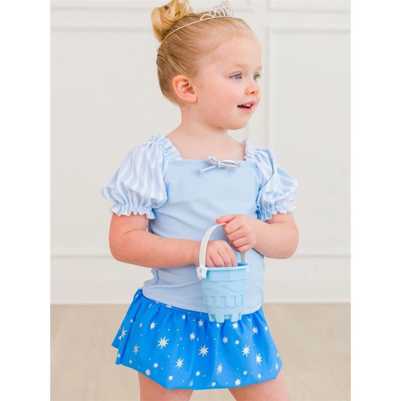 Rufflebutts – Baby Girl Blue Puffed Sleeve Skirted 2 Piece Swimsuit