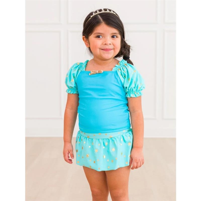 Rufflebutts – Baby Girl Puff Sleeve Skirted 2-Piece Swimsuit Teal Golden Princess