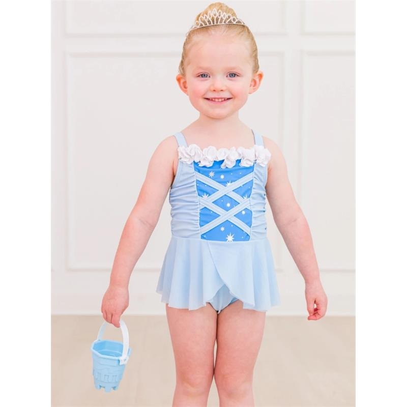 Rufflebutts – Bbay Girls Dress-Up One Piece Swimsuit Crystal Blue Princess