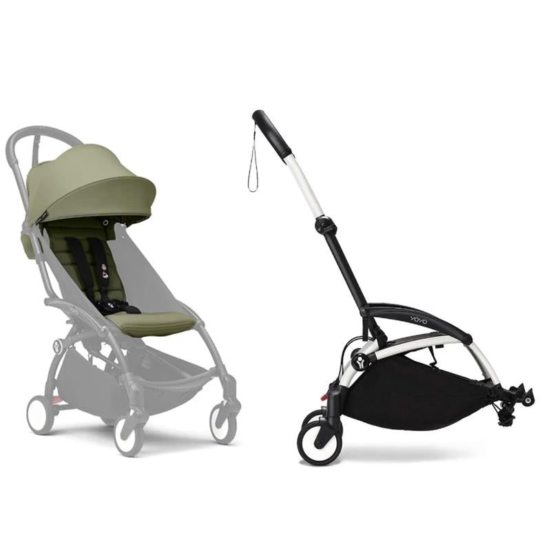 Stokke – Yoyo Stroller Frame, Black And White Frame & Olive 6+ Color Pack