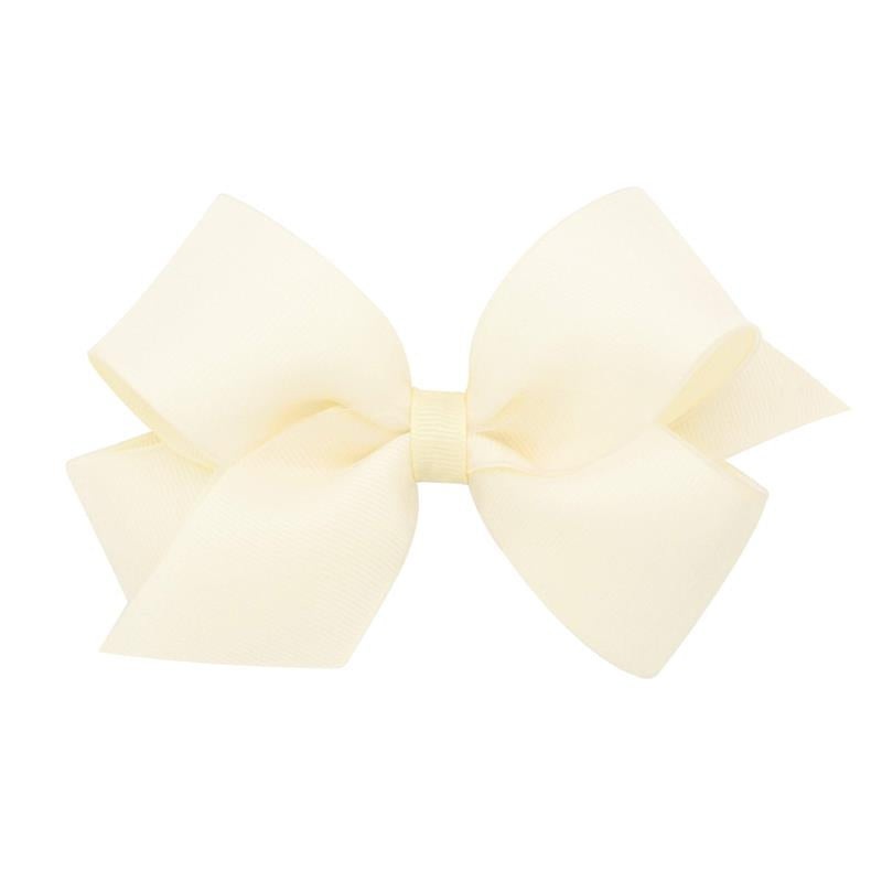 Wee Ones – Girls’ Grosgrain Hair Bows with Organza Overlay on a WeeStay Clip, Medium, Off White