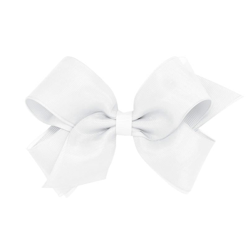 Wee Ones – Girls’ Grosgrain Hair Bows with Organza Overlay on a WeeStay Clip, Medium, White