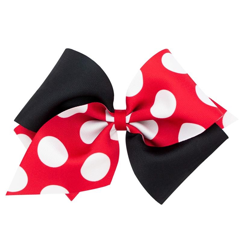 Wee Ones – Girls’ Wide King Two-Tone Dot Print Hair Bow, Red and Black