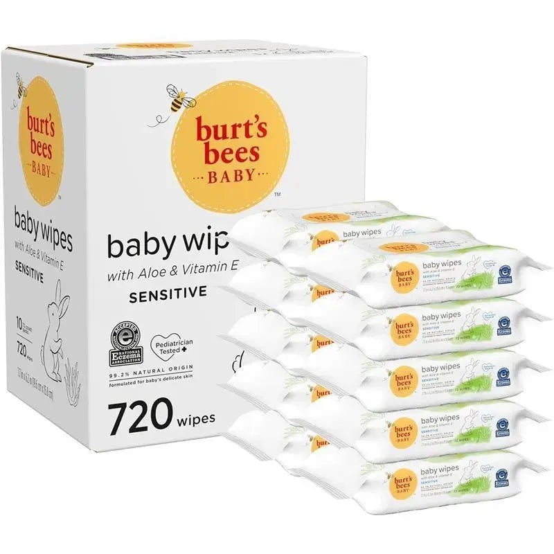 Burts Bees – Unscented Natural Baby Wipes for Sensitive Skin, 72 Wipes 10 Pack