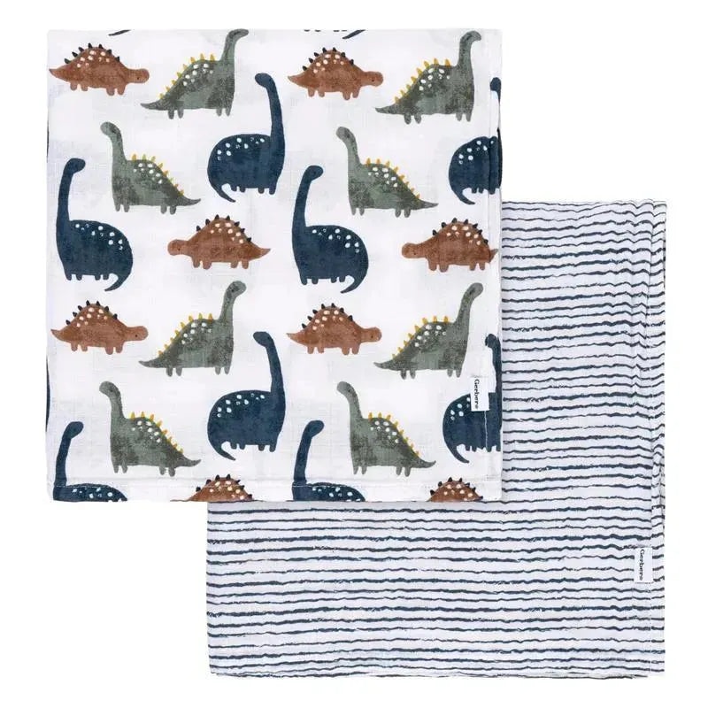 Gerber Bedding – 2Pk Muslin Blanket, Boy Dino Time