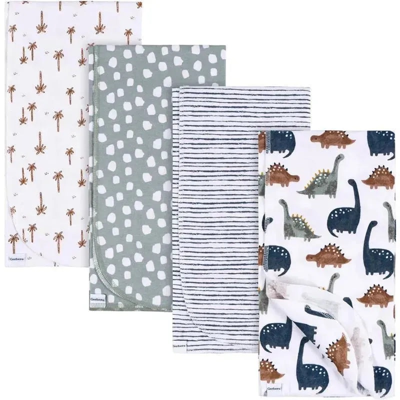 Gerber Bedding – 4Pk Flannel Blanket, Boy Dino Time