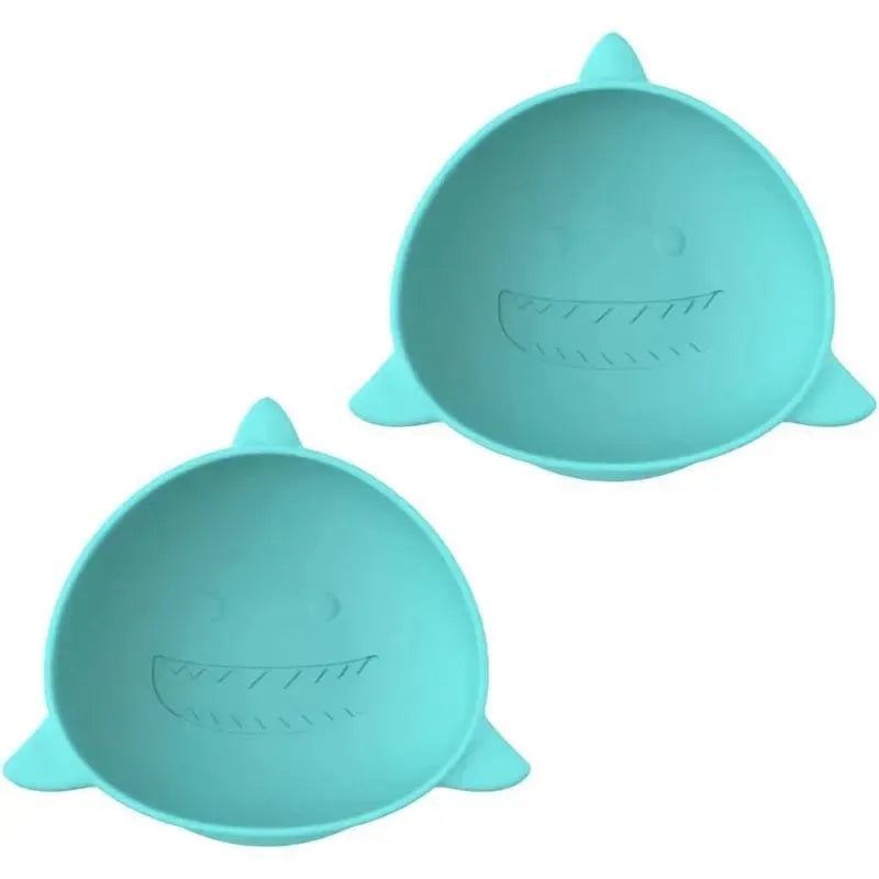 Melii – Silicone Suction Bowls for Babies and Toddlers, 10.1 oz – 2 Pack, Shark Blue